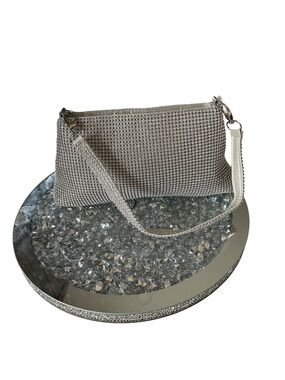 Silver rhinestone Mesh Evening Clutch with Detachable Strap